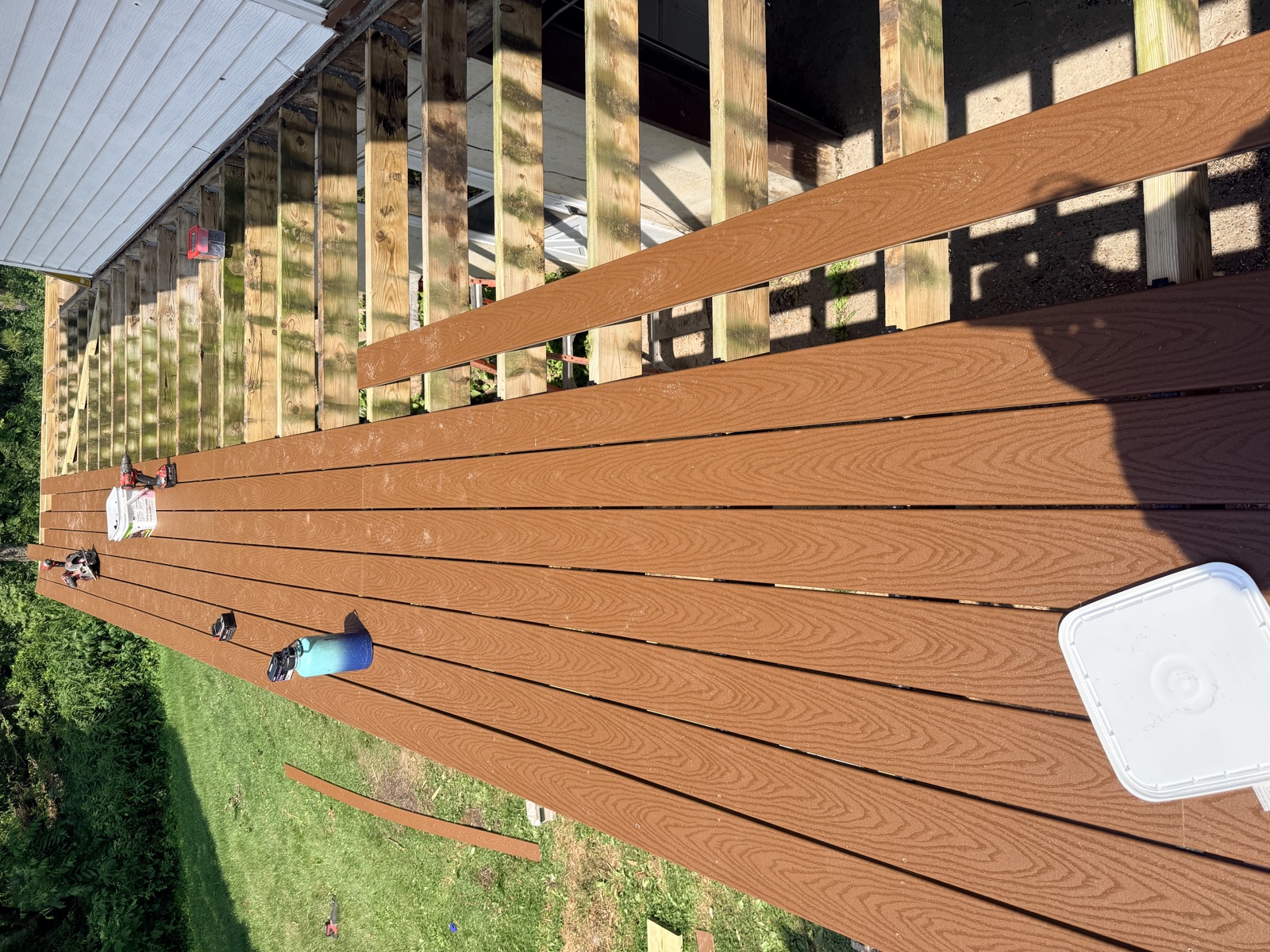 Composite decking installed on frame